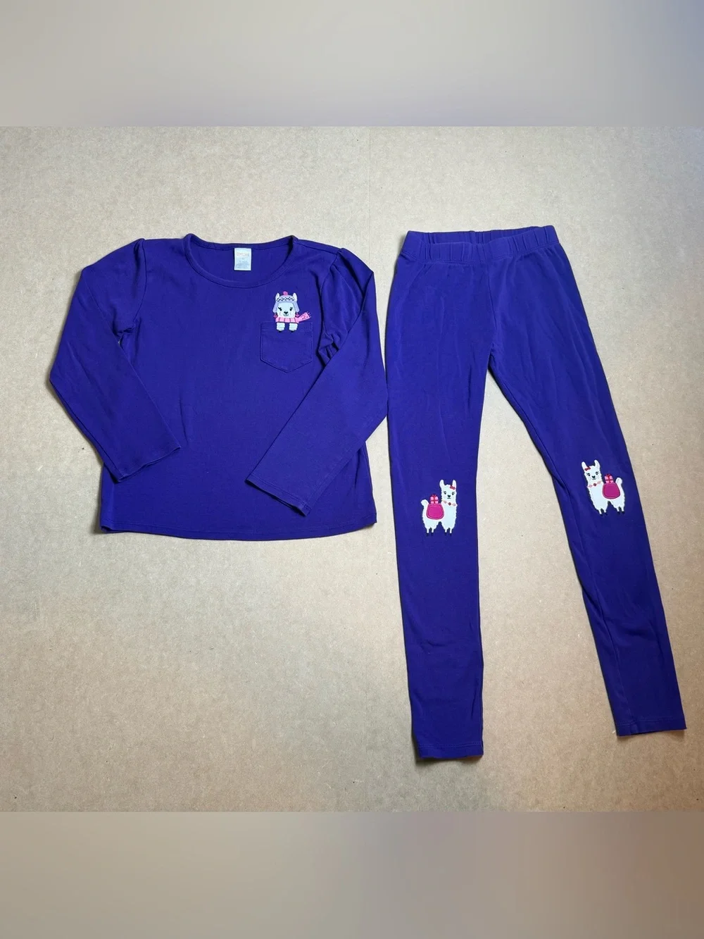 Gymboree Girls Size 10 Purple Llama Embroidered Top & Leggings Set